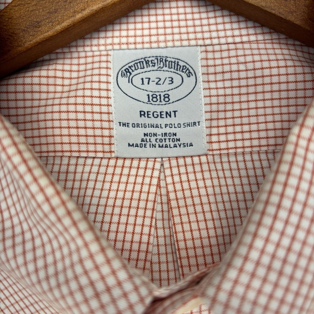 Brooks Brothers Regent Gingham Button Down Shirt 17-2/3 Red Cotton Preppy Office - Picture 2 of 11